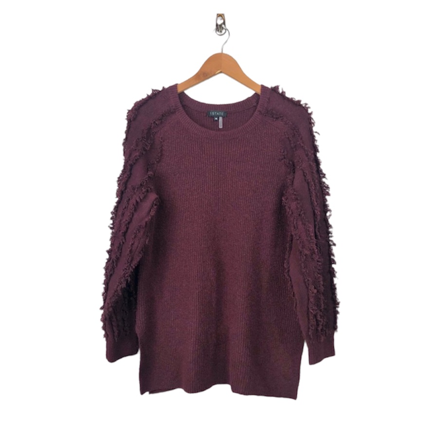 1. State Fringe Sleeve Tunic Sweater Medium Plum Wine